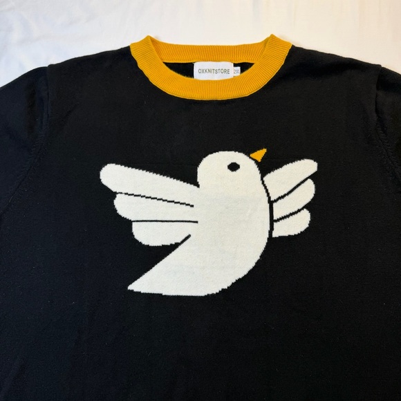 OXKNITSTORE Bird Graphic Knit Sweater Tee Black Mustard 2XL - Picture 2 of 7